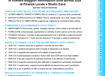 IL FORMAT DA COMPILARE E INVIARE PER RICHIEDERE INFORMAZIONI GRATUITE SUI SERVIZI INNOVATIVI DI FINANZA LOCALE AI SERVIZI TRIBUTI PER FORMAZIONE, GESTIONE, ACCERTAMENTO E RISCOSSIONE PRE COATTIVA