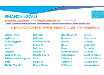 L’ELENCO DEI COMUNI PARTECIPANTI AL WEBINAR DI GIOVEDI’ 9 APRILE CON TRIBUTI IN TEMPO REALE DI FINANZA LOCALE: DOMANDE RISPOSTE E SOLUZIONI SU RIFORME 2026 E CASISTICHE OPERATIVE DEI TRIBUTI LOCALI